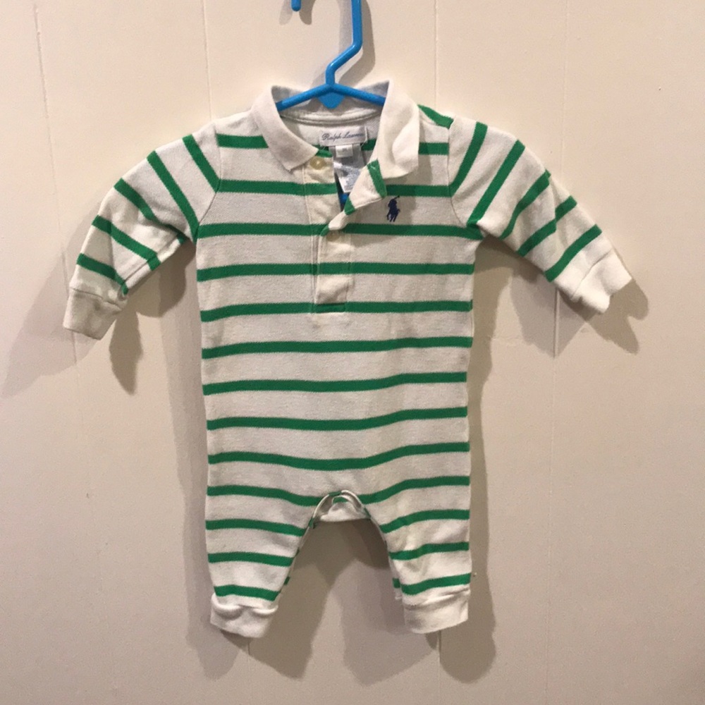 Ralph Lauren Green/White striped polo onesie